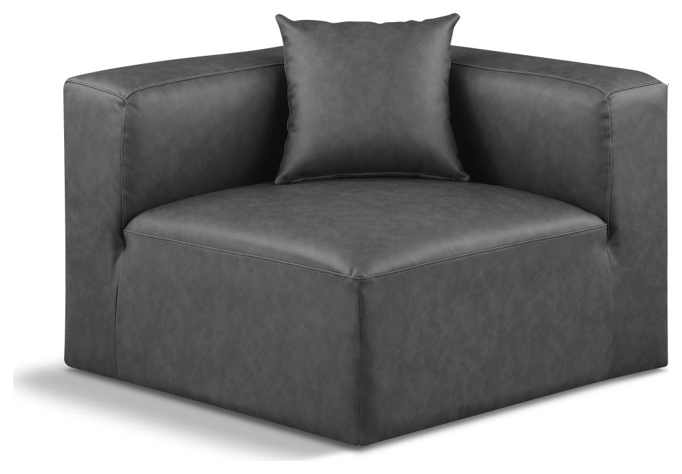 Cube Upholstered Modular Component, Grey, Vegan Leather, Corner Chair