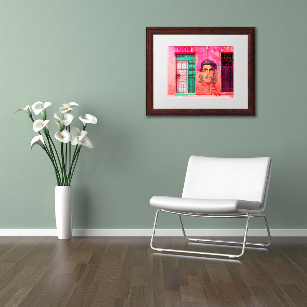 ''Che On The Wall Havana'' Matted Framed Art, Wood Frame, White Matte, 14x11