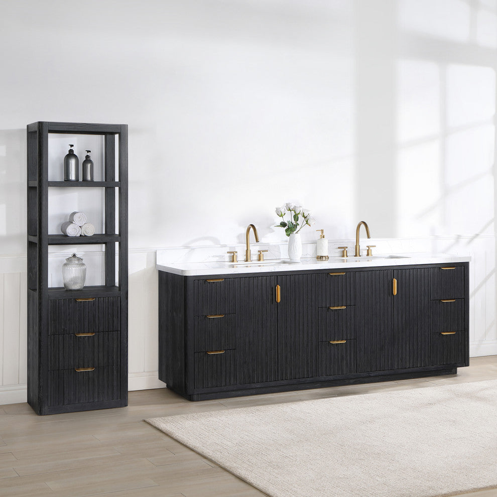 Vinnova Cadiz Bath Vanity, Composite Stone Top, Black, 84", No Mirror