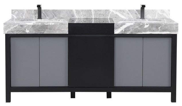 Zilara 72" Black and Grey Double Vanity, Balzani Gun Metal Faucet Set