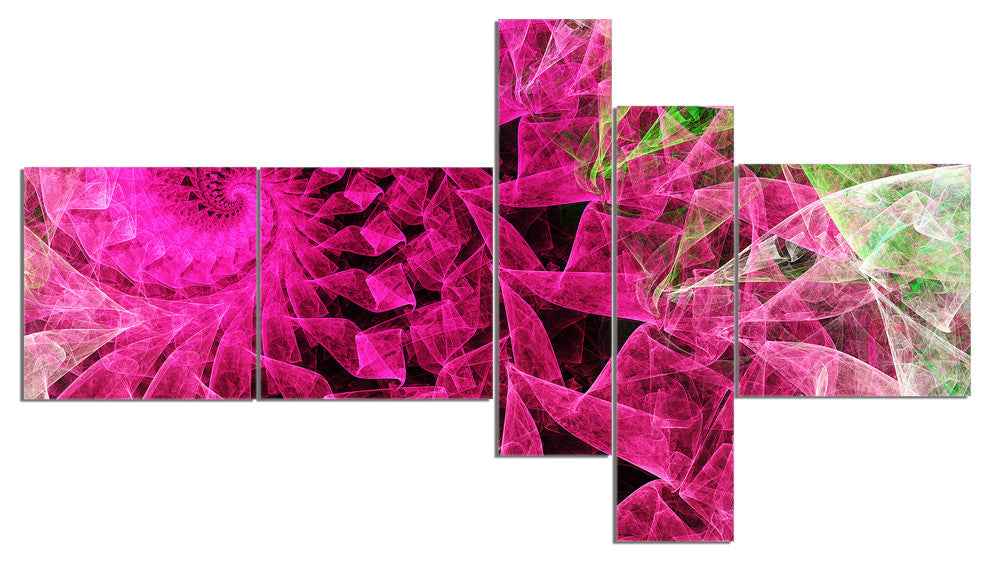 Pink Spiral Kaleidoscope, Abstract Wall Art Canvas, 60"x32", 5 panels