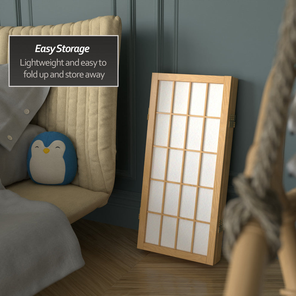 2' Tall Desktop Window Pane Shoji Screen, Natural, 4 Panels