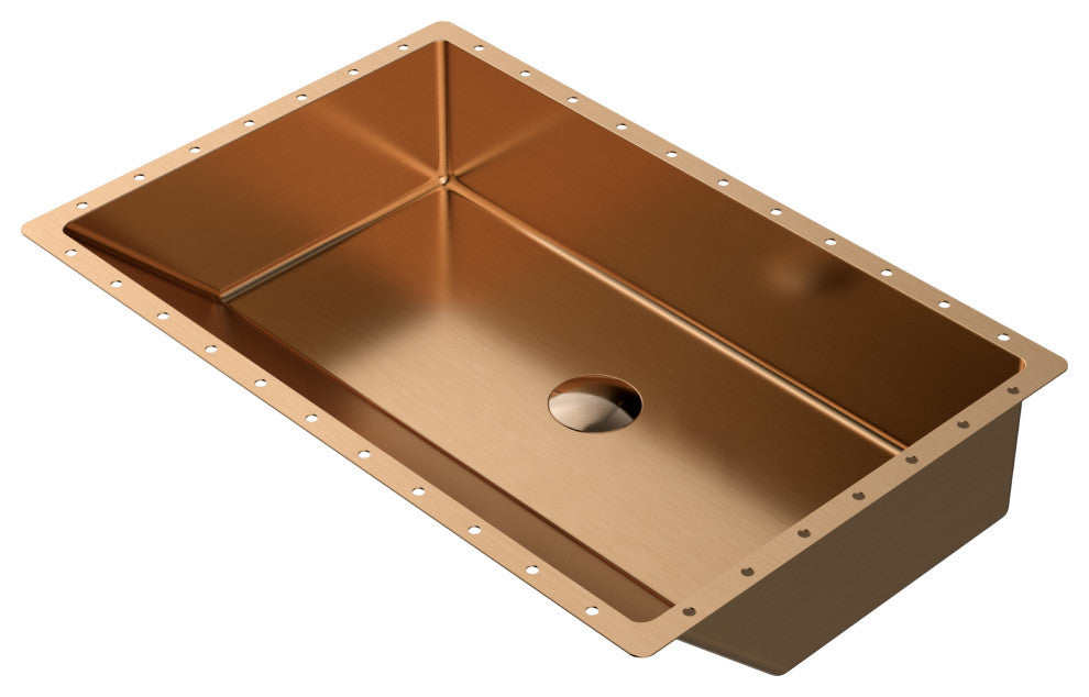 Karran Cinox Stainless Steel Rectangular Undermount Sink, Brushed Copper
