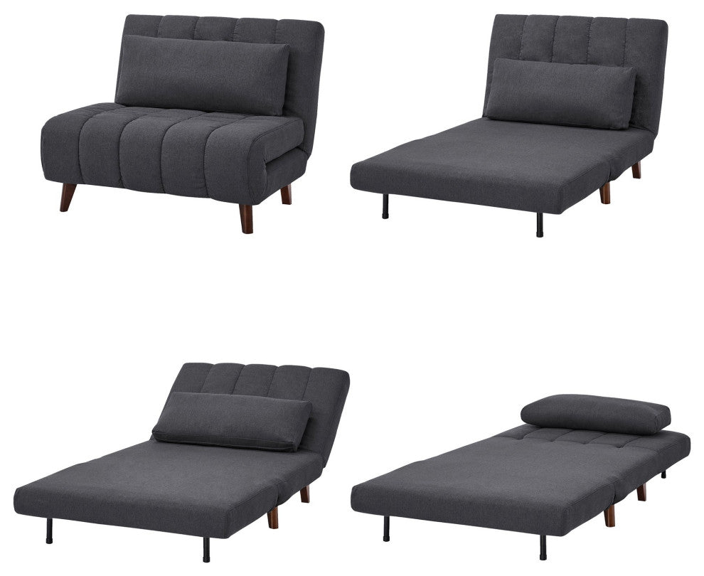 Convertible Futon Chair with Pine Wood Frame and Tufted Polyester Seat, Dark Gray