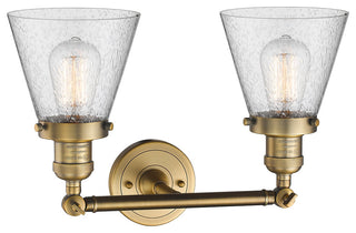 Small Cone 2-Light LED Bath Fixture, Brushed Brass, Glass: Seedy