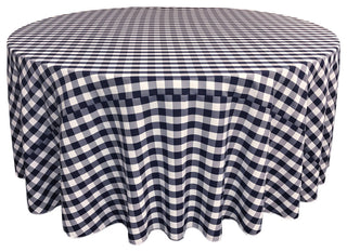 LA Linen Round Gingham Checkered Tablecloth, White and Navy, 120" Round