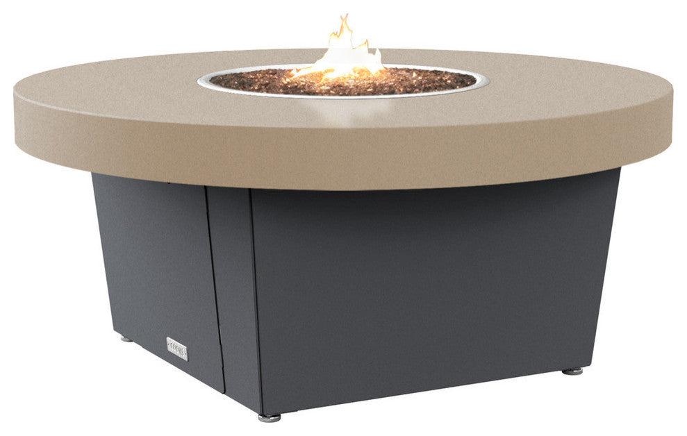 Circular Fire Pit Table, 48", Propane, Beige Powdercoat Top, Gray