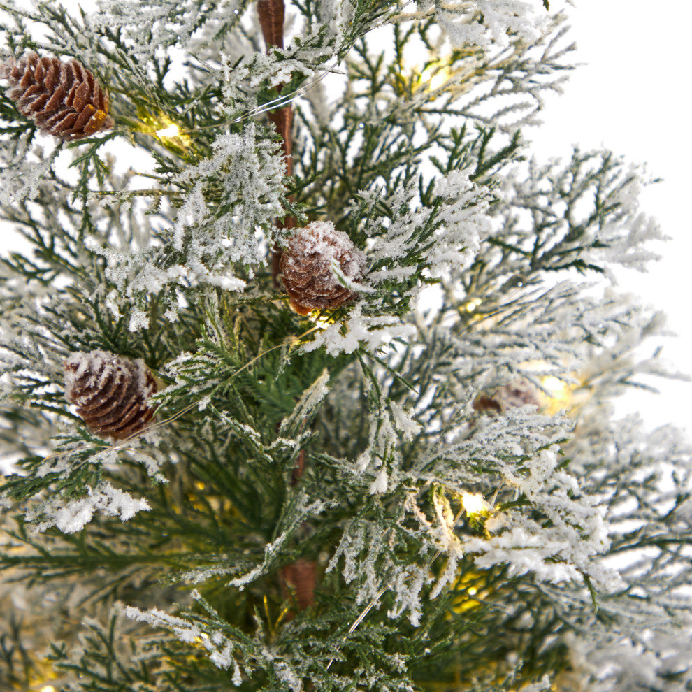2' Frosted Pre-Lit Artificial Christmas Tree With Pinecones, Decorative Planter