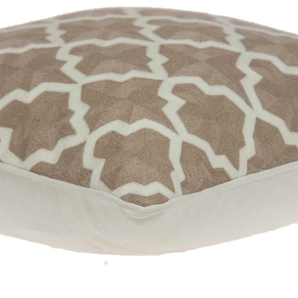 HomeRoots 20" x 0.5" x 20" Transitional Beige and White Pillow Cover
