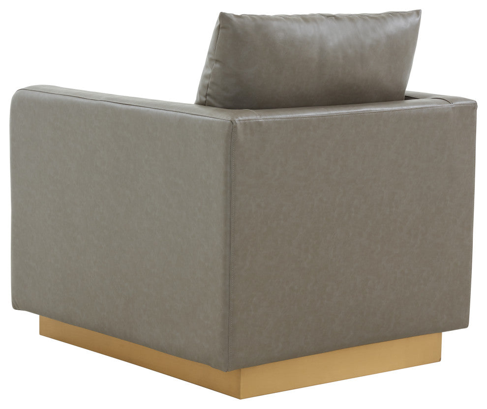 LeisureMod NS32GR-L Nervo Grey Leather Accent Armchair With Gold Frame