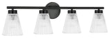 Vienna Vanity, 4-Light, Matte Black, Clear Ribbed Glass
