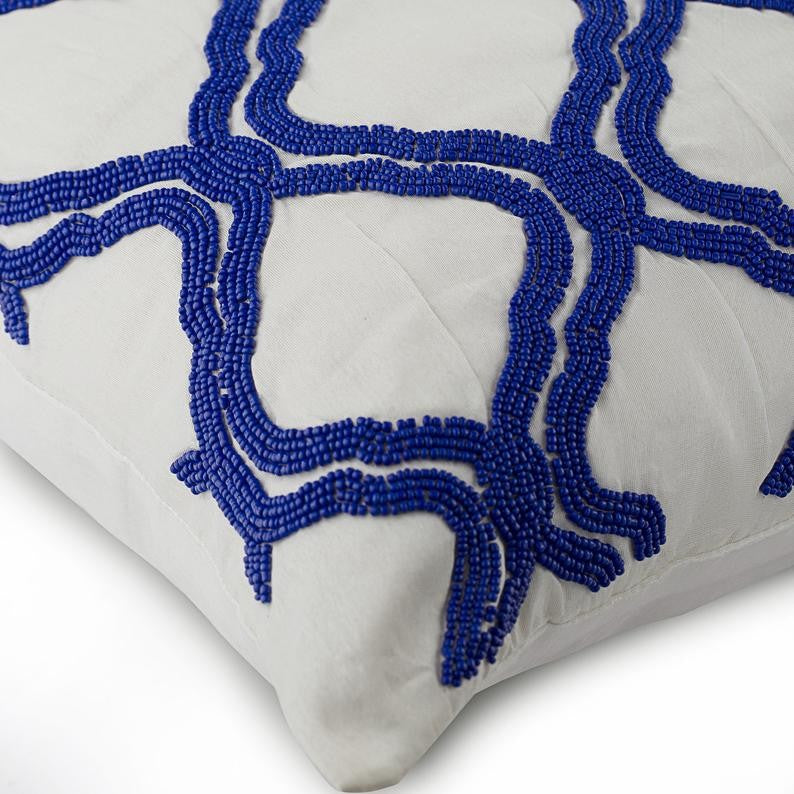 Lattice & Trellis Geometric Blue Linen 26"x26" Pillow Cover, Lattice Blues