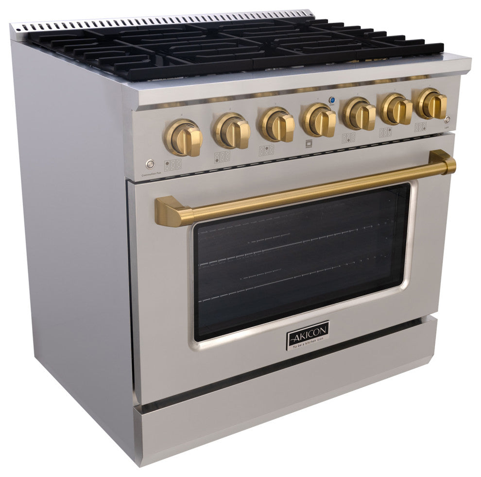 36" Slide-in Freestanding Gas Range & 5.2 Cu. Ft. Oven,6 Burners.Stainless Steel, Stainless Steel & Gold, 36"