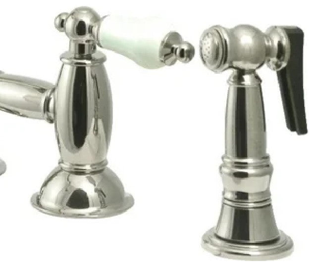 Vintage Bridge Kitchen Faucet with Brass Side Sprayer & Dual Handles, Nickel