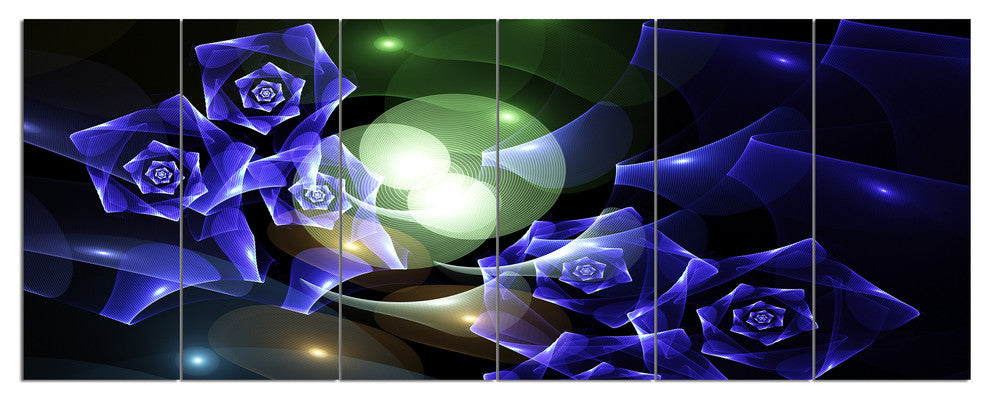 Blue Bouquet of Beautiful Roses, Abstract Canvas Art Print, 70"x28", 6 Panels