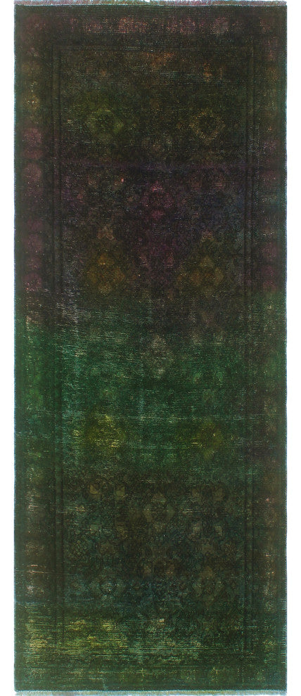 Vintage Distressed Rainbow-dyed Deana Green Runner