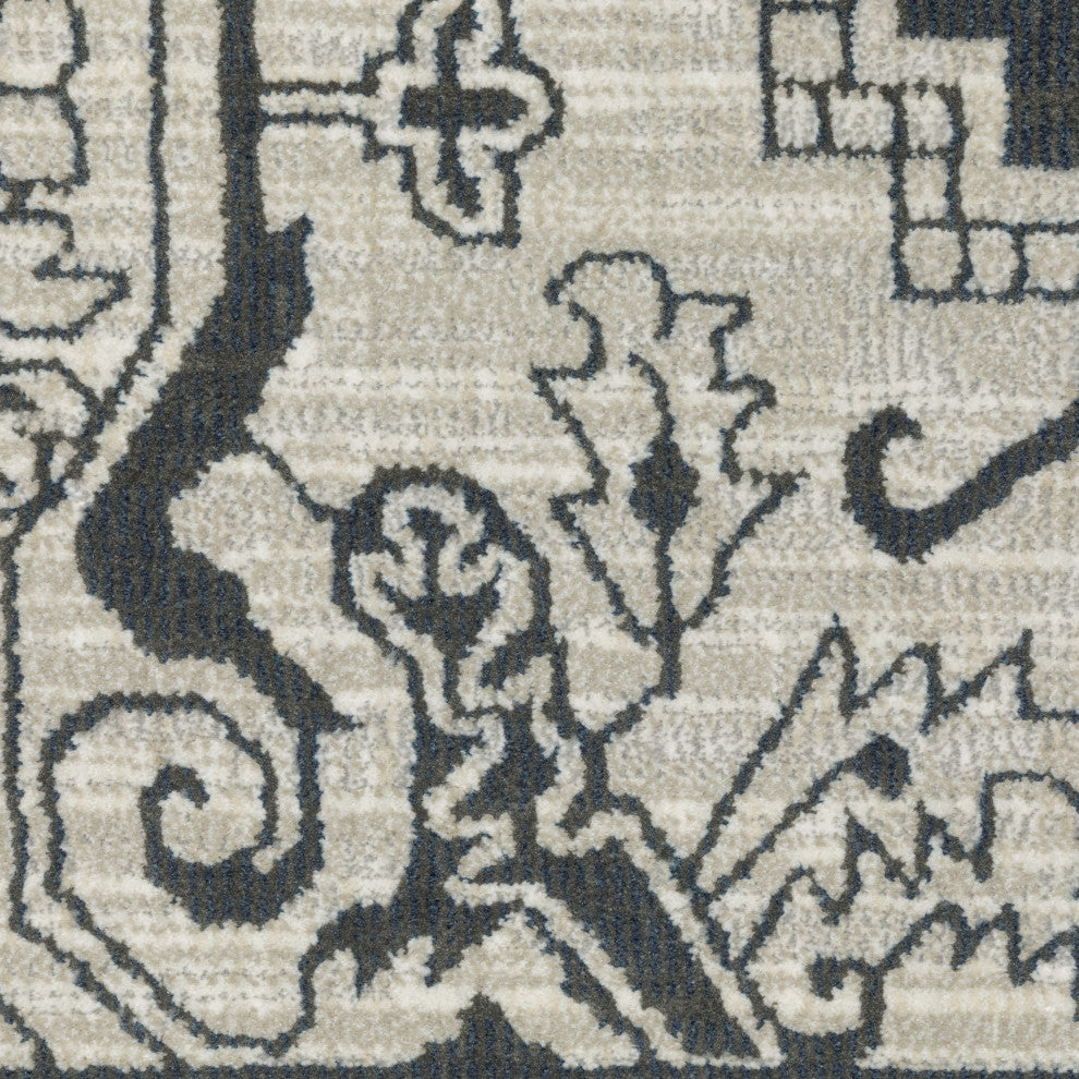 Iris Two-Tone Medallion Blue/ Grey Area Rug 9'10" x 12'10"