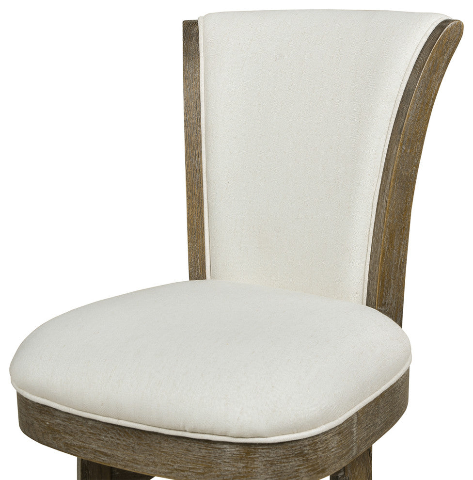 Henry 26" Armless Swivel Counter Height Bar Stool, Natural White Linen