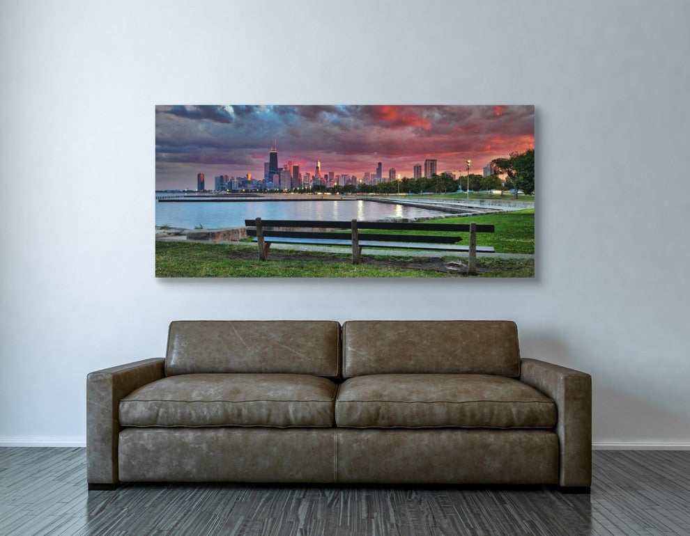 Epic Graffiti "North Avenue Beach at Sunset" Giclee Canvas Wall Art, 30"x60"