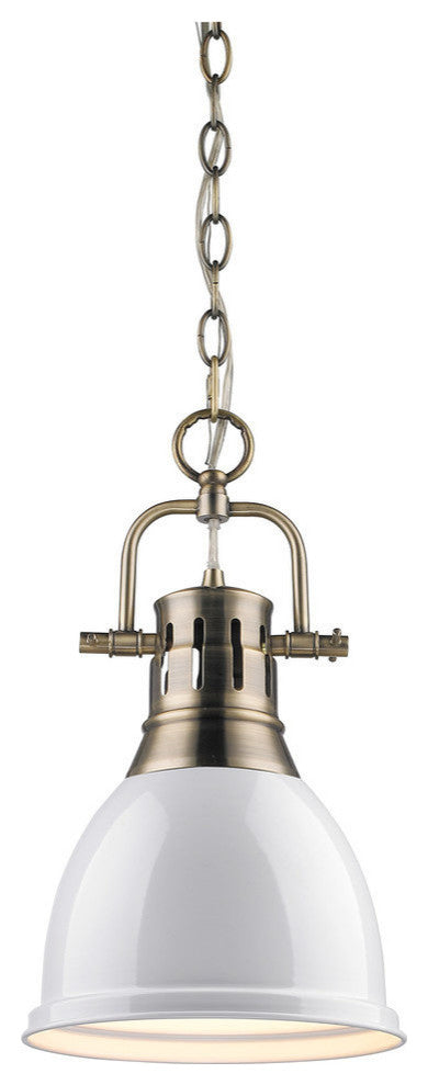 Duncan Mini Pendant, Aged Brass, White