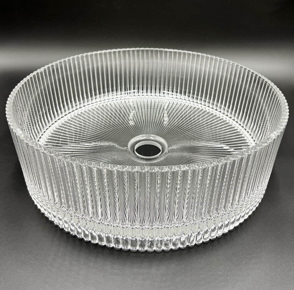 CastelloUSA Cowrie Tempered Glass Crystal Round Bathroom Vessel Sink, Clear, 16"
