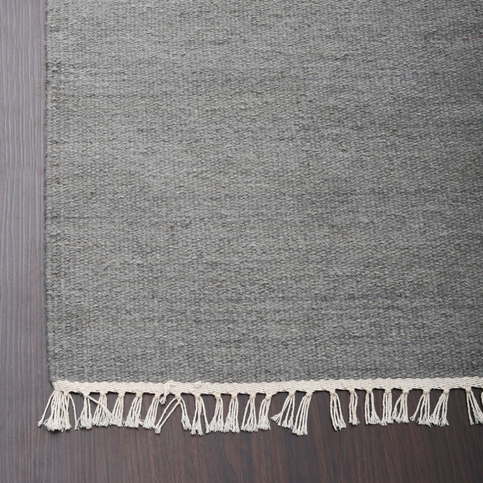 HAND WOVEN FLAT WEAVE KILIM WOOL ECO-FRIENDLY AREA RUGS-Solid,Silver