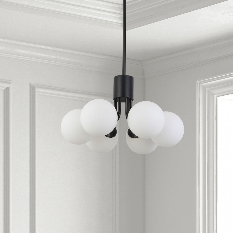 Amanda Contemporary 6 Light Matte Black White Metal Pendant