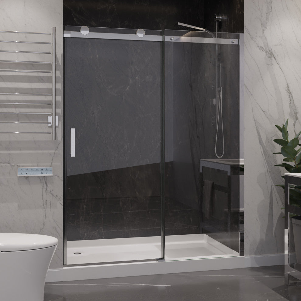 ANZZI Rhodes 76" Frameless Sliding Shower Door, Chrome, 48" W