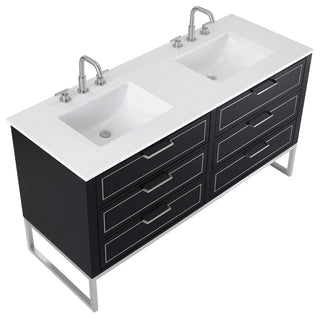 Markham Bathroom Vanity, Midnight Black/Brushed Nickel, 60", White Quartz Top