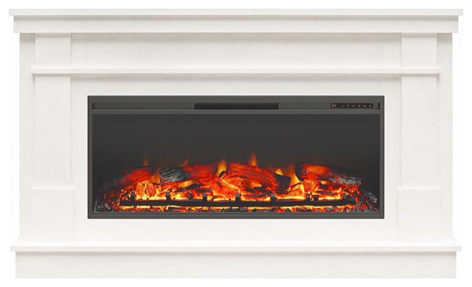 Ameriwood Home Elmcroft Wide Mantel with Linear Electric Fireplace in Plaster
