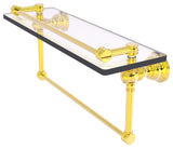 Allied Brass Carolina 16" Gallery Glass Shelf With Towel Bar, Polished Brass