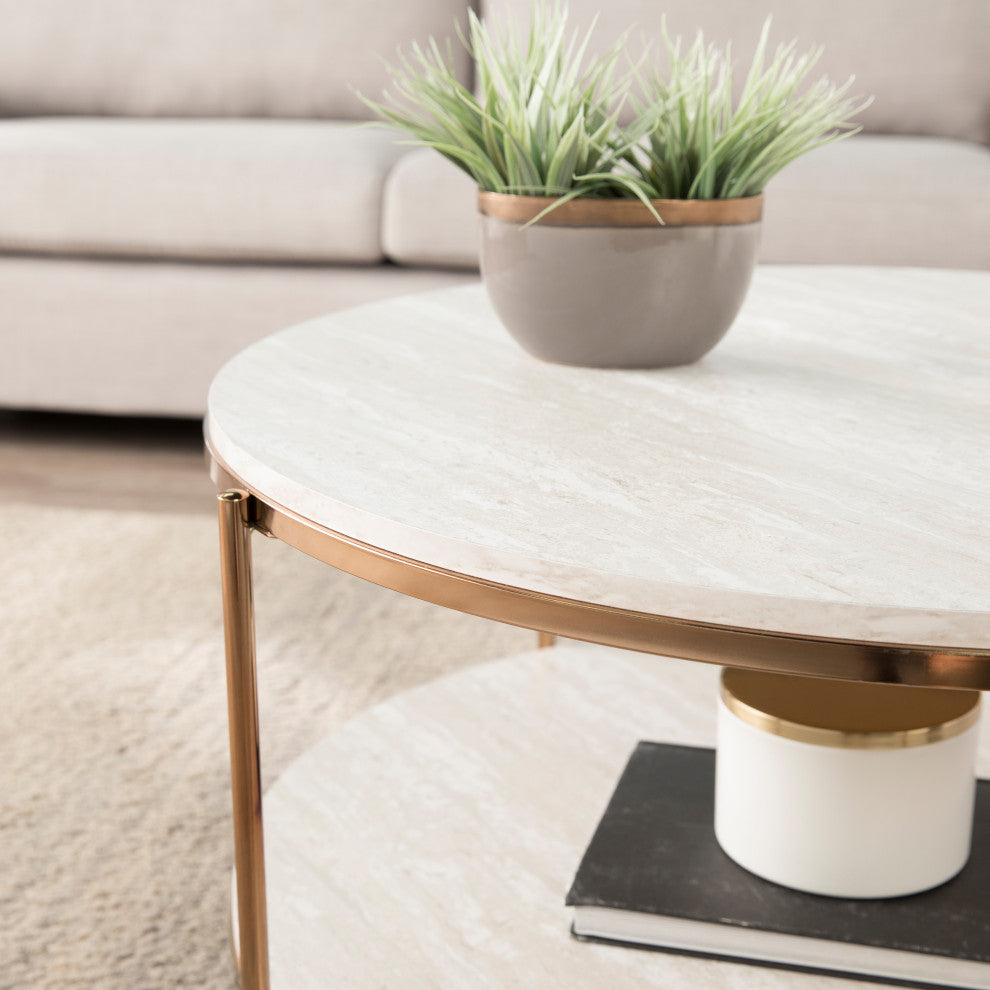 Fynfield Round Faux Stone Cocktail Table, Gold