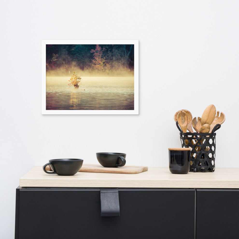 Golden Mist on Waples Pond Framed Photo Paper Wall Art Prints, White, 12" X 16"