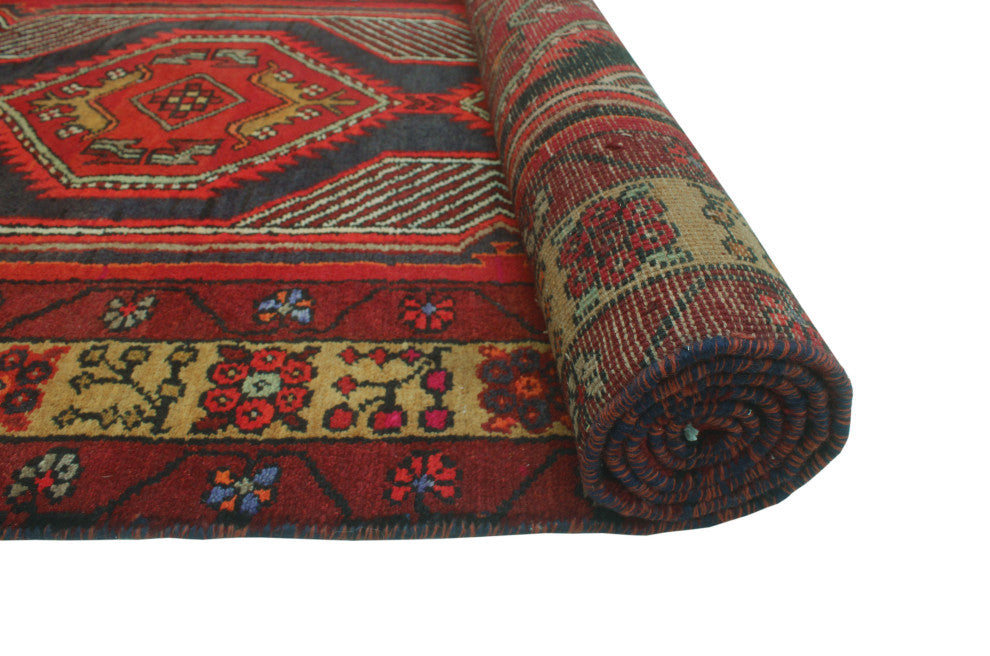 Fine Vintage Distressed Sanderso Charcoal/Burgundy Runner, 3'4x12'9