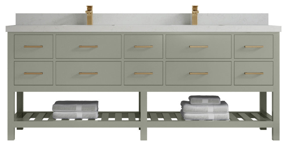 Parker 84" Double Sink Bath Vanity in Evergreen  2" Carrara Quartz