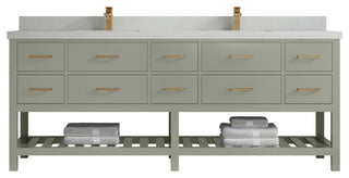 Parker 84" Double Sink Bath Vanity in Evergreen  2" Carrara Quartz