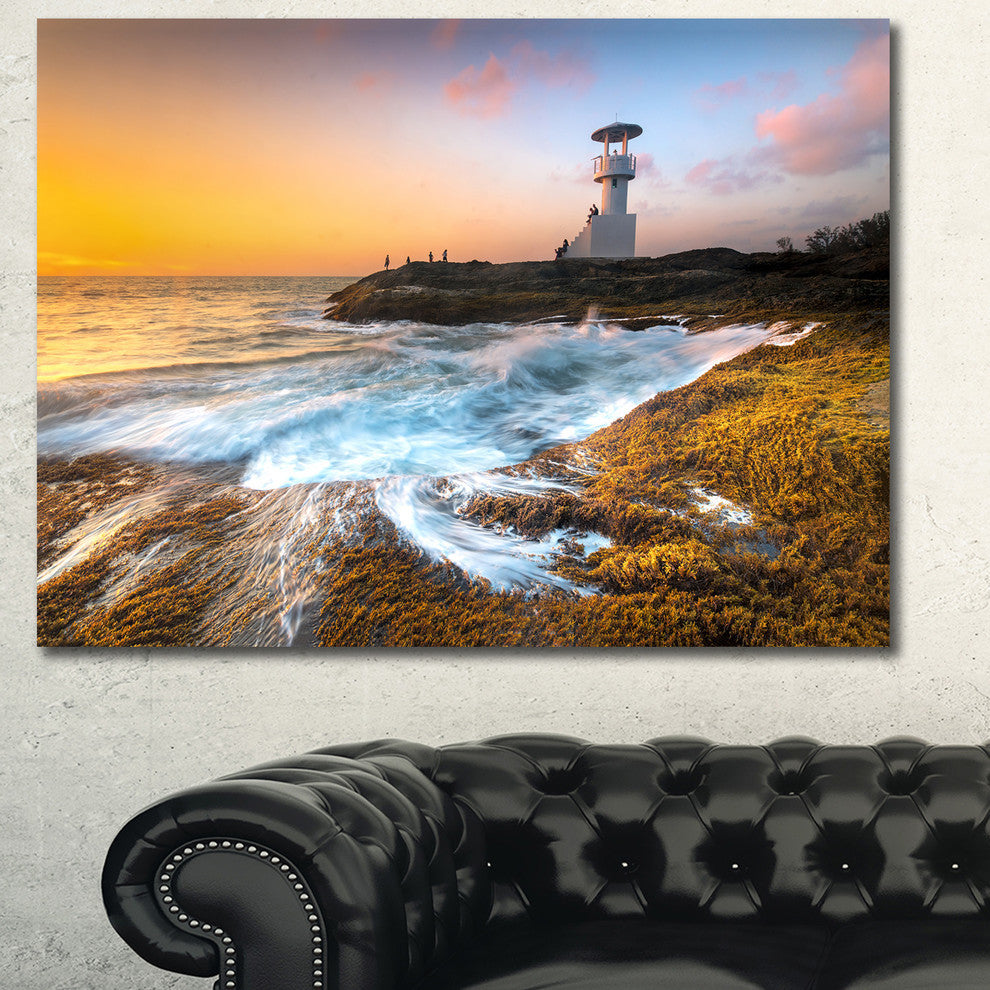 Lighthouse on Beautiful Seashore, Seashore Wall Art on Canvas, 40"x30"