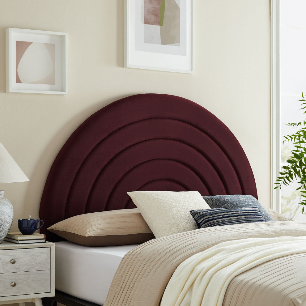 Solana Arched Performance Velvet Full Headboard, Mulberry