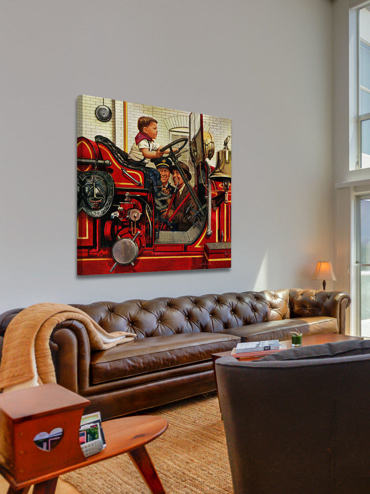 "Boy on Fire Truck" Painting Print on Canvas by Stevan Dohanos