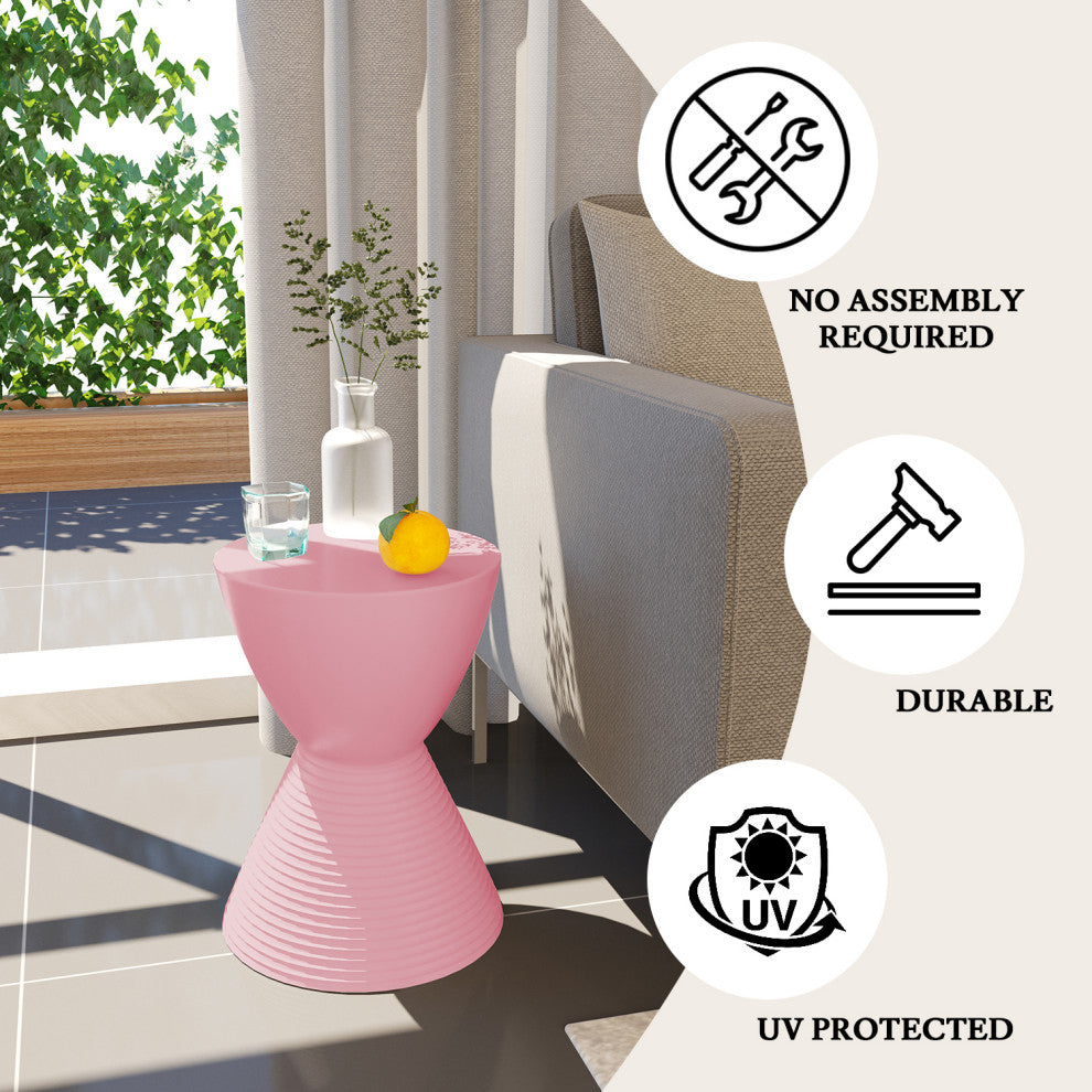 Round Side Table in ABS Plastic Ribbed Design End Table with Removable Lid, Pink