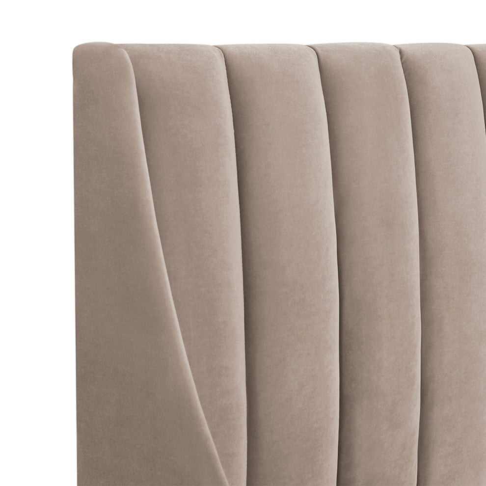 Aspen Modern Vertical Tufted Upholstered Platform Bed, Mink Beige Performance Velvet, Queen