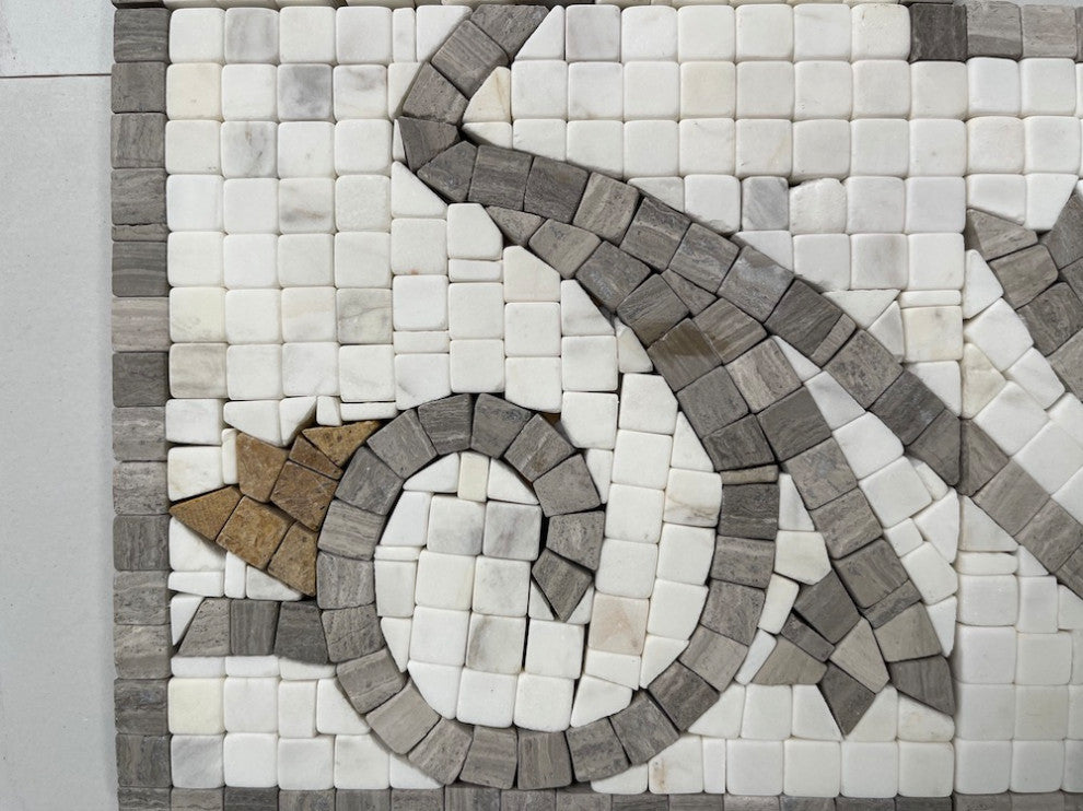 Marble Mosaic Border Listello Accent Tile Floral White Wooden 5.9x18.5, 1 piece