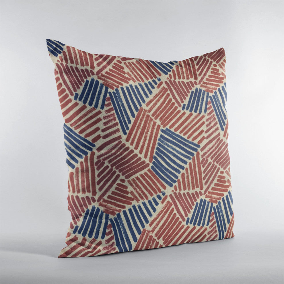 Plutus Red Blue Sketch Abstract Luxury Throw Pillow, 16"x16"