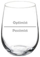 17 Oz Stemless Wine Glass Funny Optimist Pessimist