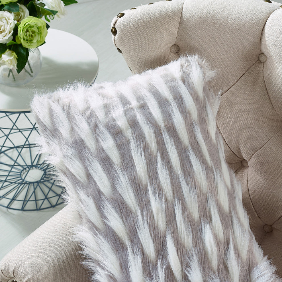Feathery Faux Fur Pillow Cover 2 Piece Set, Grey, 14" X 26"