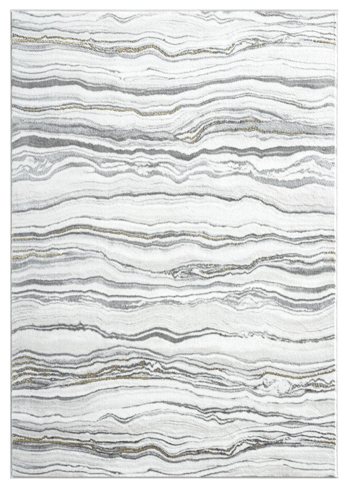 Abani Luna LUN200A Contemporary Horizontal Grey Lined Area Rug