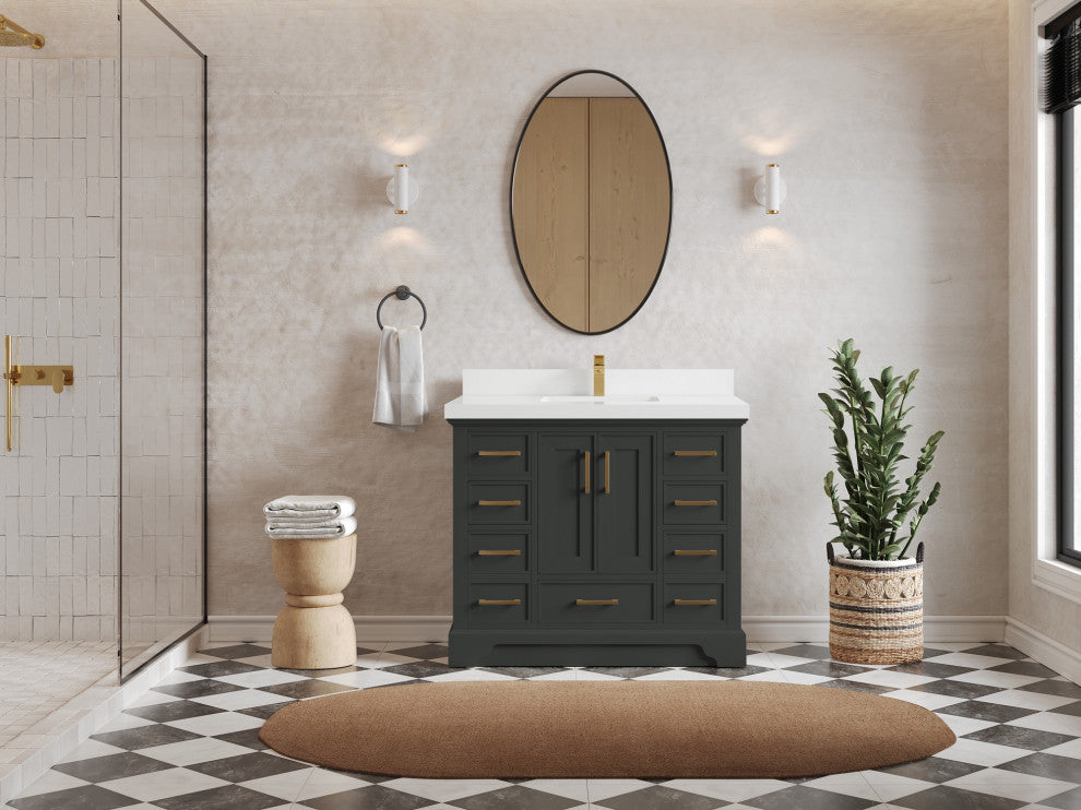 Charlotte 42" Single Sink Bath Vanity in Black Top 2" White Quartz