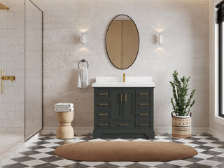Charlotte 42" Single Sink Bath Vanity in Black Top 2" White Quartz