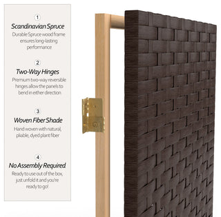 7' Tall Woven Fiber Room Divider, Dark Mocha, 3 Panel