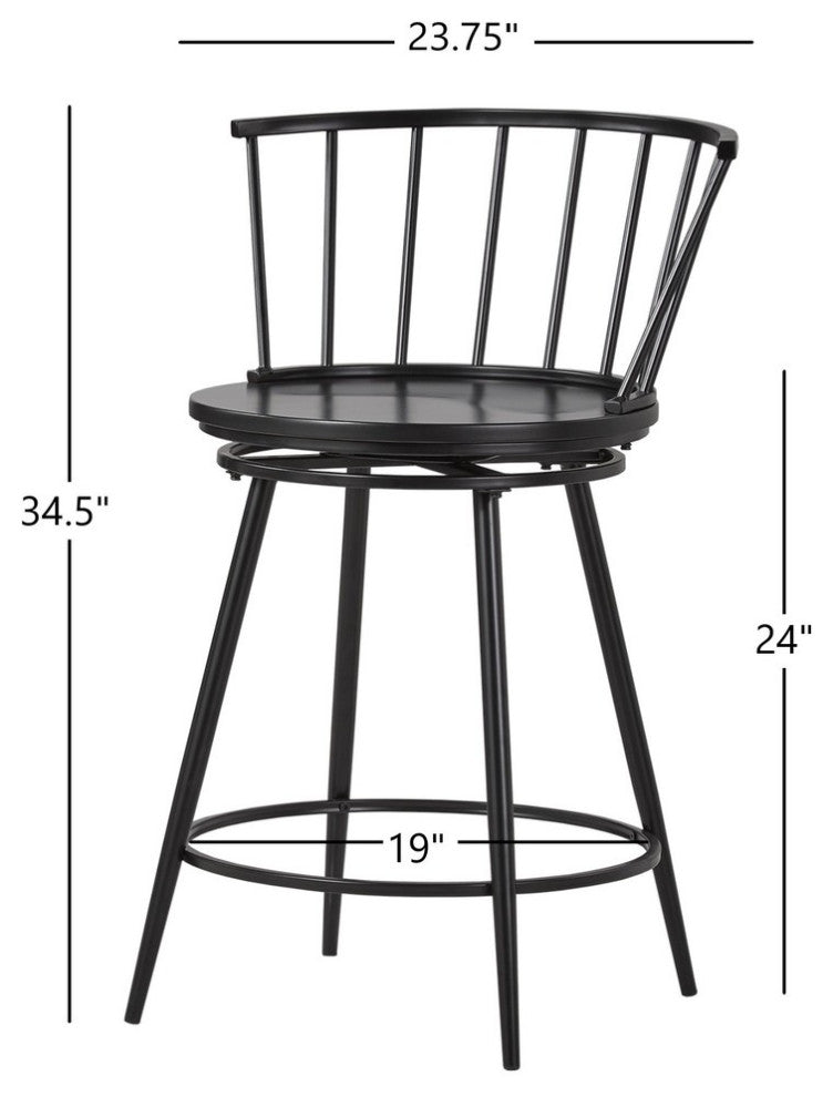 Nelia Low Windsor Swivel 24" Counter Stool, Set of 2, Black